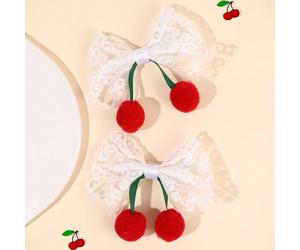 2 pezzi Fermagli per capelli con fiocco in pizzo bianco, fermagli per capelli con nodo a ciliegie e nappe, fermagli per capelli in alligatore rosso, accessori per capelli per bambine, regalo per le fe