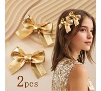 2 pezzi Fermagli per capelli con fiocco metallico, stile Y2K Millennium, glitter dorato, adatti per la vita quotidiana o il ritorno a scuola GraficoTessuto