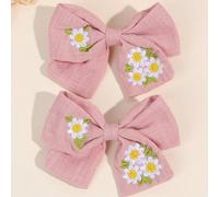 2 pezzi Fermagli per capelli con fiocco rosa ricamato a margherita per la Festa della Mamma, accessori per capelli in tessuto a becco d'anatra adatti come regalo per la figlia PianteAcciaio inossidabi