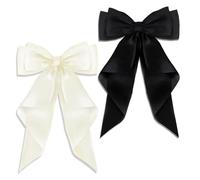 2 Pezzi Fermagli per Capelli con Grande Fiocco in Raso Setoso Lungo, Fermaglio Fiocco Velluto, Grande Fiocco di Seta, per Donne e Ragazze (Nero, Bianco)