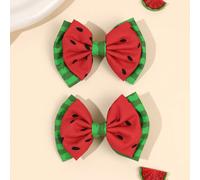 2 pezzi Fermagli per capelli con motivo anguria per ragazze, Carino fiocco per capelli, Fermagli per capelli in raso con dolce motivo anguria, Adatti per estate, scuola, picnic Frutta & verduraLega di