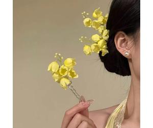 2 pezzi Fermagli per capelli eleganti e freschi a forma di fiore giallo, giglio della valle, adatti per uso quotidiano, casa, scuola, spiaggia, ufficio, festa, vacanza, compleanno, ritorno a scuola, C