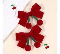 2 pezzi Fermagli per capelli, fermagli per capelli con fiocco a forma di ciliegia e nappe, fermagli a cocca rossi, accessori per capelli regalo per il Nuovo Anno, adatti per bambine, bambini e neonati
