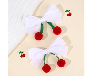 2 pezzi Fermagli per capelli in velluto bianco, fermagli per capelli con fiocco a forma di ciliegia e nappine, fermagli a cocca bianchi in alligatore, accessori per capelli come regalo, adatti per bim