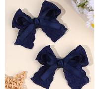 2 pezzi Fermagli per capelli per ragazze blu navy, fermagli per capelli con fiocco ricamato blu navy, fermagli a cocca in raso di colore solido, fermagli per capelli in pizzo e tessuto per ragazze, ac
