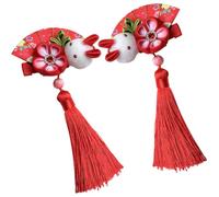 2 Pezzi Fermaglio Chioma Coniglio Vintage Rosso Lega Legno | Stile Floreale e Ventaglio, Sicuro e Confortevole, Non Tira i Chioma, per Ragazze e Occasioni