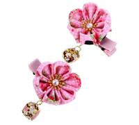 2 Pezzi Fermaglio Decorativo per Stile Giapponese Fiore Rosa | Ornamento per Chioma in Stoffa, Lega e Plastica, per Bambine, Festa Decorativa, Design Semplice e Grazioso