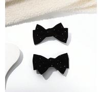 2 Pezzi Fermaglio Per Capelli In Velluto Nero Con Fiocco E Strass, Pettine Laterale In Stile Y2k Motivo strutturatoFerro