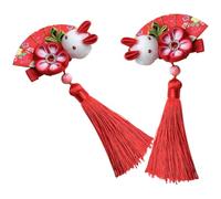 2 Pezzi Fermaglio per Chioma Coniglio e Fiore Rosso, Stile Vintage | Tessuto, Lega e Legno, Delicato e Sicuro, Non Tira i Chioma, per Bambine e Signore