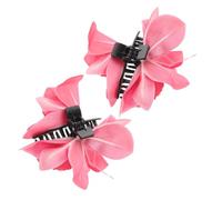 2 Pezzi Fermaglio per Chioma Donna Fiore Orchidea Rosa Metallo | Stile Hawaiano Ispirato alle Isole, Dettagli Realistici, per Chignon e Trecce, Uso Quotidiano
