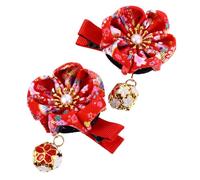 2 Pezzi Fermaglio per Chioma Giapponese per Bambine, Rosso | Decorazione per Feste, Stoffa Lega Plastica, Stile Semplice e Grazioso, Ornamento lungo Ragazze
