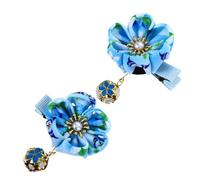 2 Pezzi Fermaglio per Chioma Stile Giapponese Blu, Decorativo | Fatto a Mano Stoffa, Lega e Plastica, per Feste, Bambine, Ornamento Elegante, Design Semplice