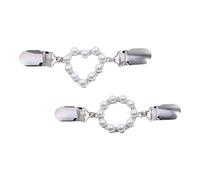2 Pezzi Fermaglio per Scialle con Pietre Brillanti e Perline, Elegante | Design Rotondo e Cuore, Lega, Adatto a Abiti e Cappotti, Bianco, Stile Retrò