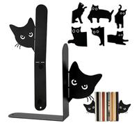 2 Pezzi Fermalibri in Metallo con Gatto, Divisori Libri per Libreria con Segnalibro Magnetico, Reggilibri per Libreria per Studenti, Ufficio e Decorazioni Casa