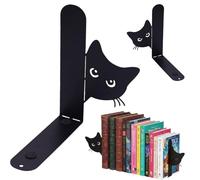 2 Pezzi Fermalibri in Metallo, Fermalibri Gatto in Metallo, Fermalibri in Ferro a Forma di Gatto per Amanti dei Libri e dei Gatti, per Scuola, Ufficio e Casa, Nero