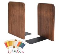 2 Pezzi Fermalibri Legno,Fermalibri Per Scaffali,Albero Di Noce,Reggilibri Da Scrivania, Con Base In Metallo,10 Segnalibro,Robusto Set Di Ferma Libri,Per Casa, Ufficio, Scuola