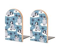 2 Pezzi Fermalibri, Pinguino Neve in Legno Fermalibri per Scaffali, Fermalibri Antiscivolo per Ufficio Cucina di Casa, Fermalibri per Libri Holiding 5x3 Pollici