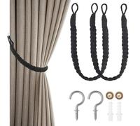 2 Pezzi Fermatende per Tenda, Corda per Tende con Fermatenda Fatti a Mano, Fermatende Corda Fermatenda Tenda in Cotone Naturale, Cordini per Tenda Trasparenti e Oscuranti in Corda di Cotone (Nero)