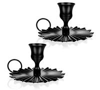 2 Pezzi Ferro Nero retrò Candelieri, Candeliere con Corrimano, Portacandele Conico in Metallo per Matrimonio Feste Natale Halloween Cena a Lume Decorazione della Tavola