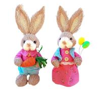 2 Pezzi Figurine di Coniglietto Pasquale in Paglia, 23 cm Simpatico Coniglietto Decorazioni Pasquali Conigli Pasquali Statue da Tavolo per Interni ed Esterni Fattoria Primavera (A)