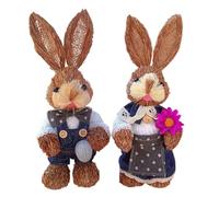 2 Pezzi Figurine di Coniglietto Pasquale in Paglia, 23 cm Simpatico Coniglietto Decorazioni Pasquali Conigli Pasquali Statue da Tavolo per Interni ed Esterni Fattoria Primavera (E)