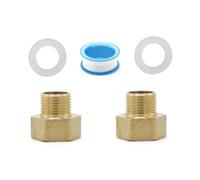 2 pezzi filettatura interna 3/8 su 1/2, riduttore in ottone con 2 guarnizioni in silicone e 1 pezzo di nastro grezzo, in ottone, prolunga per tubi doccia