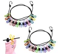2 Pezzi Filo Stendibiancheria da Viaggio, Stendibiancheria Campeggio con 12 Clip Appendiabiti, Stendibiancheria Mollette di Filo Portatile da Viaggio, per Uso in Vacanza, Esterno, Campeggio e Viaggi