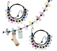 2 Pezzi Filo Stendibiancheria Portatile,Stendibiancheria da Viaggio,con 12 Clip Colorate e 13 Curve di Posizionamento, Stendibiancheria da Esterno Per Balconi,Giardini e da Viaggio