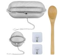 2 pezzi filtri per spezie, palle da tè, sfera per spezie, in acciaio inox, riutilizzabile, con 2 ganci e 1 cucchiaio di legno, per tè, spezie, erbe, zuppe