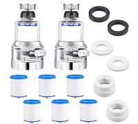 2 Pezzi Filtro Acqua Rubinetto Anticalcare Filtro Rubinetto Riutilizzabile con 6 Elementi di Filtro in Cotone PP, Girevole a 360°, con 3 Modalità di Erogazione regolabili per cucina e bagno