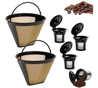 2 Pezzi Filtro Caffe, +4 Capsule, Resistente al Calore e All'usura, Manico Portatile, Set di Filtri, Riutilizzabile, Adatto alla Maggior Parte Delle Macchine da Caffè