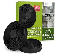 2 Pezzi Filtro Cappa Cucina Carboni Attivi Ø 175 mm H 34 mm con Codice Originale 49037930 per Candy per Hoover AS0015184 per Fagor CF110 per PKM 35973 per Sogedis - ONIX TECH