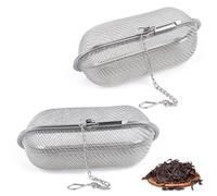 2 Pezzi Filtro da Tè in Acciaio Inossidabile, Infusore per Tisane, Setaccio per spezie per cucinare, Filtro da tè a Maglia Fine con Catena, per Foglie di Tè Sfuso, Condimenti (Ovale)