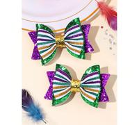 2 pezzi Fiocchi per capelli glitterati per il Mardi Gras per ragazze, viola verde giallo, fermagli per capelli per la celebrazione del Mardi Gras, costume da circo e carnevale, accessori per capelli c