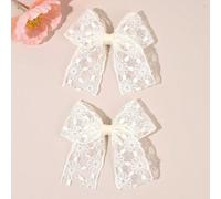 2 pezzi Fiocchi per capelli in pizzo per ragazze, fermagli per capelli con ricamo floreale bianco per primavera estate, eleganti fermagli per capelli per matrimonio e feste, barrette da fata, accessor