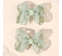 2 pezzi Fiocchi per capelli in pizzo per ragazze, fermagli per capelli con ricamo floreale verde per l'estate, eleganti fermagli per capelli per matrimoni e feste, fermagli per capelli da fata, access