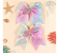 2 pezzi Fiocchi per capelli multicolore con glitter per decorare la coda delle ragazze, fermagli a coccodrillo a forma di coda di rondine, accessori per capelli scintillanti e carini, regalo per vacan