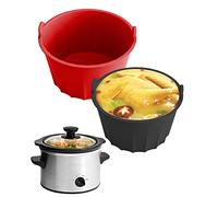 2 Pezzi Fodere in Silicone per Slow Cooker, Divisori in Silicone per Pentole Riutilizzabili e a Prova di Perdite Crockpot Liner Schongarer Insert per 5-6 QT Elliptical Round Slow Cooker (Nero + rosso)
