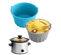 2 Pezzi Fodere in Silicone per Slow Cooker, Divisori in Silicone per Pentole Riutilizzabili e a Prova di Perdite Crockpot Liner Schongarer Insert per 5-6 QT Elliptical Round Slow Cooker (Blu + grigio)