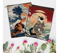 2 Pezzi Fodere per Libri Giapponesi con Gatti e Onde Oceaniche, Fodere per Libri Regalo con Cerniera e Tasca Frontale, 29,2x22,3 cm Protezione per Copertine di Libri per Amanti dei Libri, Regalo per