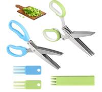 2 Pezzi Forbici per Erbe Aromatiche a 5 Lame, Forchetta per Cipolle in Acciaio Inox, Forbici per Verdure con Pettine per la Pulizia, Forbice Cucina per Erbe Aromatiche, Erba Cipollina, Prezzemolo