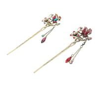 2 Pezzi Forcina a Bastoncino Retrò Rossa Elegante | Pietre Decorative e Zircone in Lega di Zinco, Decorazione Sicura per Raccolti, Teatro e Lavoro