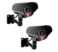 2 pezzi fotocamera Atrappe per esterni, fake telecamera di sicurezza con LED rosso lampeggiante, telecamera CCTV Dummy di sicurezza per interni ed esterni (2 pezzi) nero)