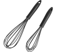 2 Pezzi Fruste in silicone Nero per Cucina, Frusta da cucina silicone - Fruste a Filo con Manico per Mescolare, Montare e Battere, Resistenti al Calore, Facili da Pulire, 26 cm e 30 cm