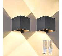 2 Pezzi G9 LED Applique da Parete Esterno/Interno Cubo IP65 Impermeabile Lampada da Esterno Parete Applique Esterni Moderne Nero 3000K Quadrata Angolo del Fascio Lampadine sostituibili Non Dimmabile