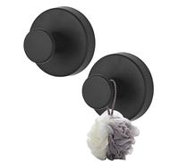 2 Pezzi Ganci a Ventosa Acciaio Inox Gancio Ventosa Super Resistenti Appendi Accappatoio Bagno Massimo 6.8 KG, Riutilizzabile Porta Asciugamani Bagno per Cucina Servizi Igienici Cucina Ufficio(Nero)