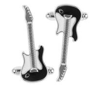 2 Pezzi Gemelli Camicia Uomo in Ottone Chitarra Argento | Feste e Uso Quotidiano, Finitura Liscia, Ferma Colletto Camicia Uomo, Struttura Robusta