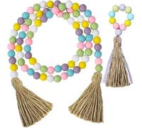 2 pezzi Ghirlanda di Perline in Legno con Nappe, Ghirlanda di Perline di Legno, Pasqua Bohémien Rustica Fattoria Casa Appendere alla Parete Decorazione, per Vassoio a Più Livelli, Vacanze