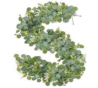 2 Pezzi Ghirlande Artificiali di Eucalipto, 1,8m Vite di Eucalipto Artificiali Piante, Eukalyptus Girlande con Foglie Verdi e Fiori Bianchi, per Sfondo Decorazione Matrimonio Centrotavola (Verde)
