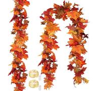 2 Pezzi ghirlande di foglie d'acero artificiali con luci a LED,3.6 m ghirlanda di foglie autunnali decorazione autunnale per casa matrimoni feste casa camino Ringraziamento Decorazione (C)